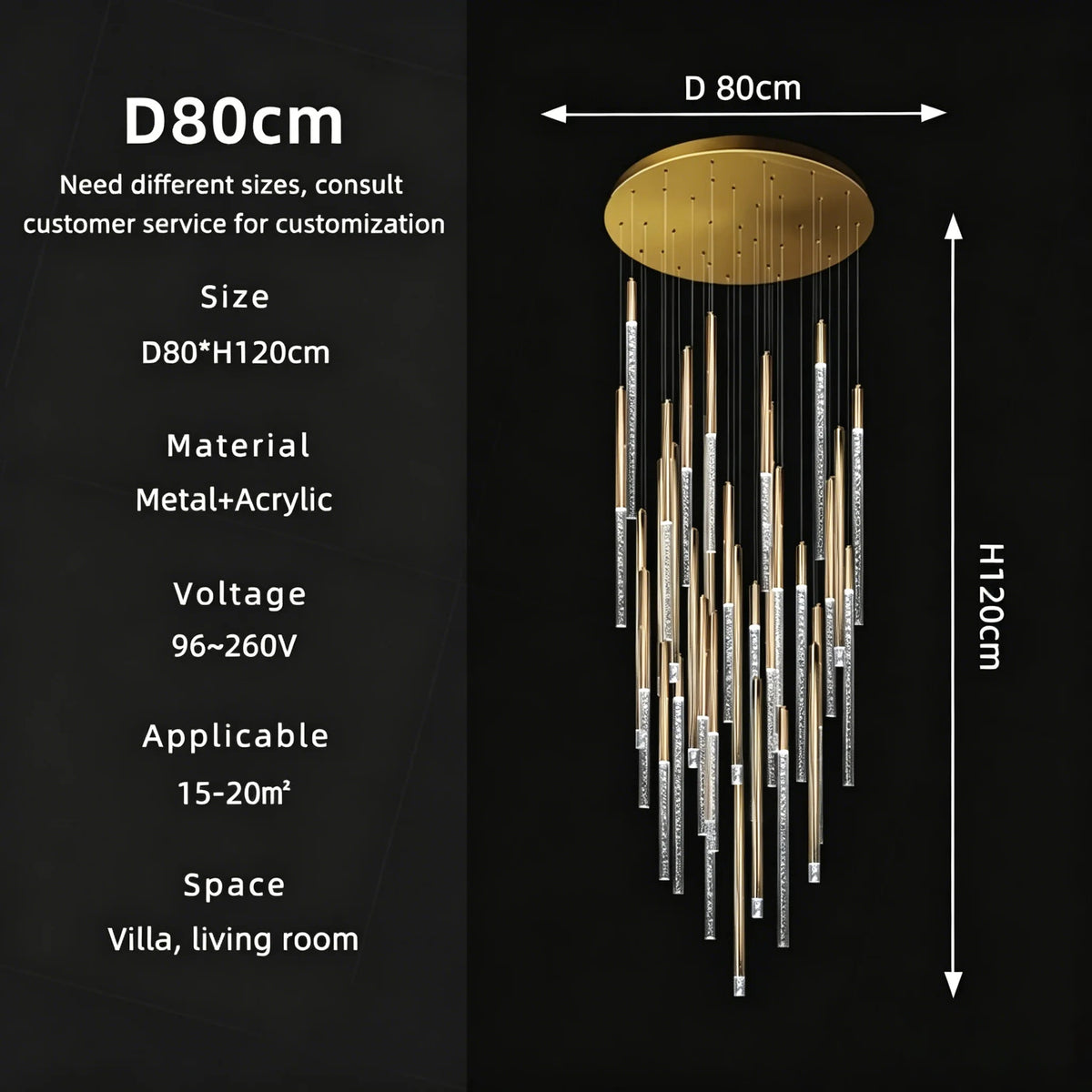 lampe suspendue moderne or cristaux transparents 80cm led 3000k chambre salon