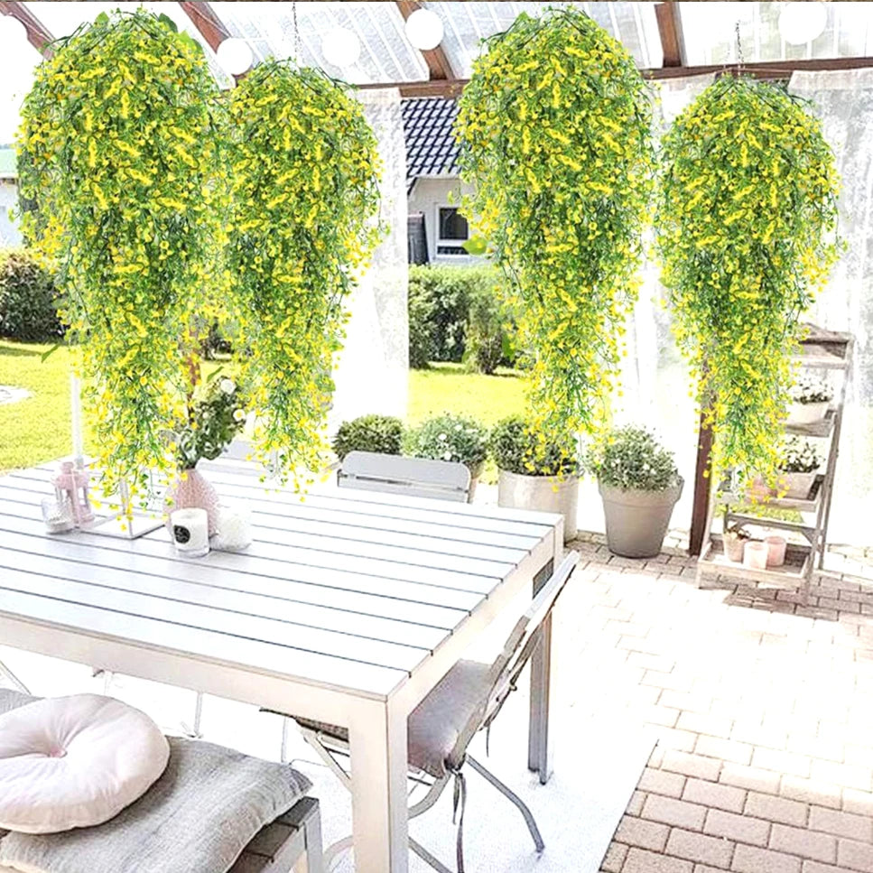 guirlande artificielle vigne violet vert blanc simple moderne extérieur accrochée fleurs anneaux métalliques