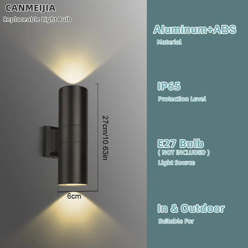 lampe murale extérieure moderne noire rayures horizontales ip65 e27 vis fixations 2000 82000lm
