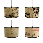 abat jour artisanal bambou illustration paysage oiseaux fleurs tringle contemporain