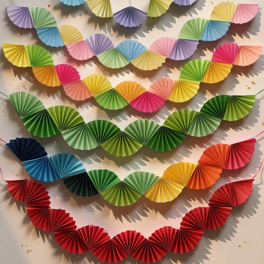 guirlande multicolore fanons pliés décoration festive anniversaire mariage éventail papier opacité festive decoratif