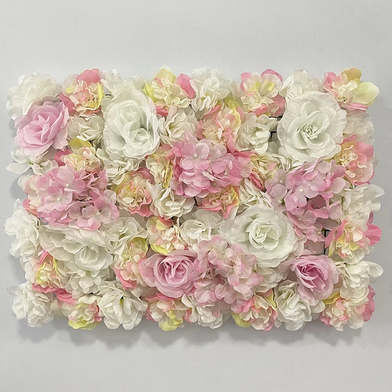 panneau mural fleurs artificielles rose blanc beige decoration romantique mariage anniversaire intérieur 60cmx40cm