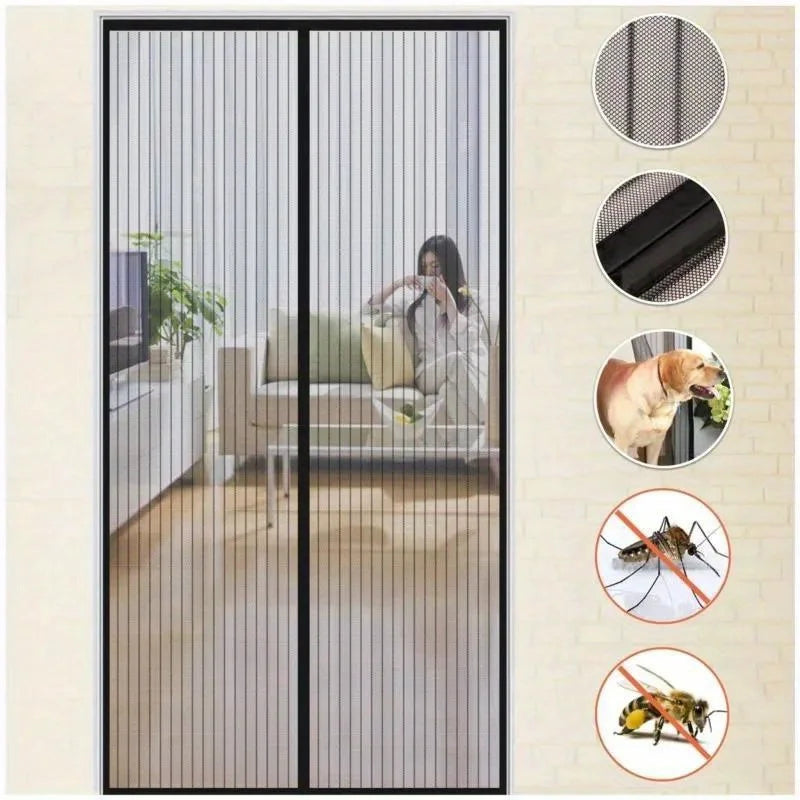 rideau moustiquaire magnétique noir blanc maille fine transparent moderne adhésif porte