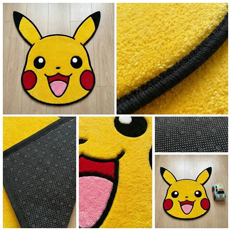 tapis pikachu jaune souriant oreilles noires joues rouges chambre enfant cartoon mignon adhésif polyestère