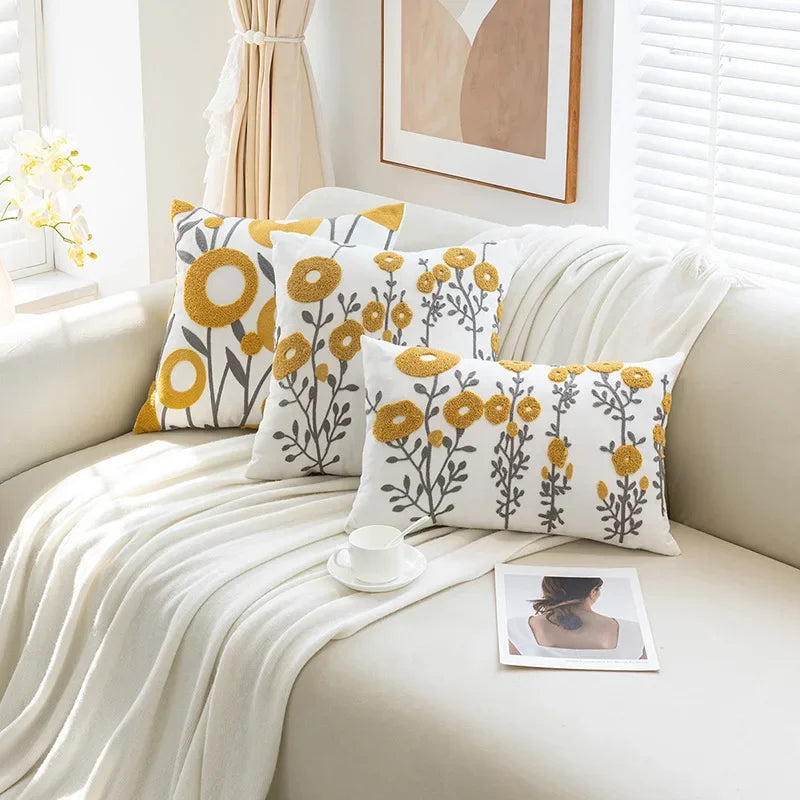 taies d'oreiller brodées motif floral modernes non toxiques maison hospitalière polyester coton respectueux environnement
