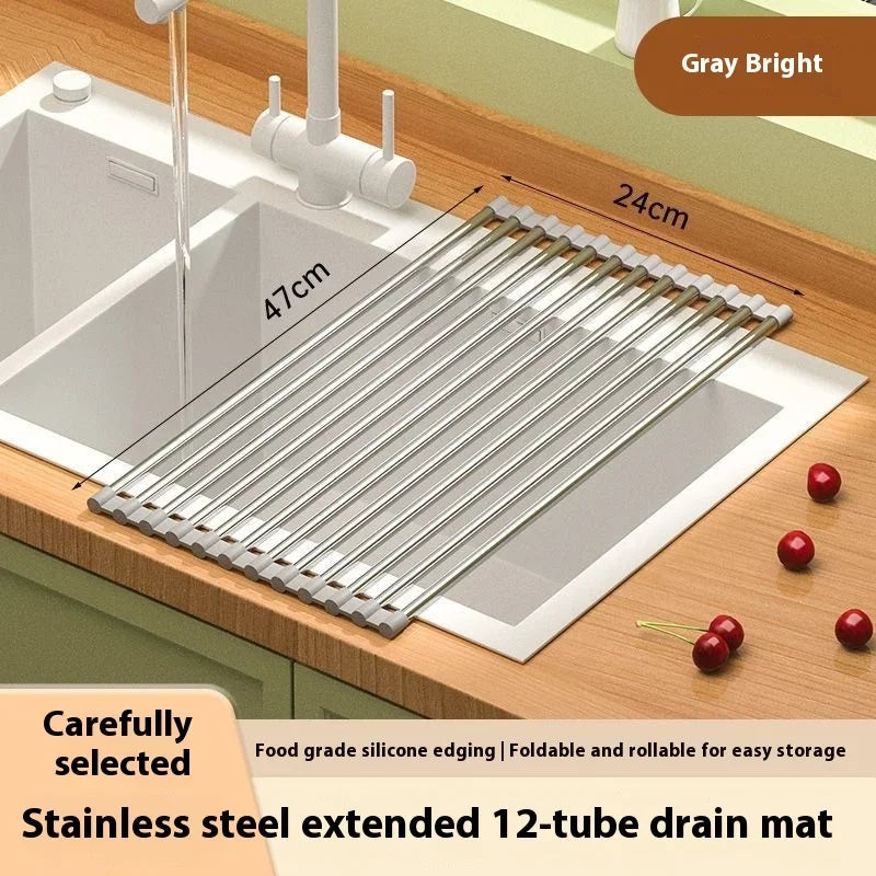 étendoir vaisselle pliable moderne acier inoxydable gris blanc clips fonctionnel cuisine