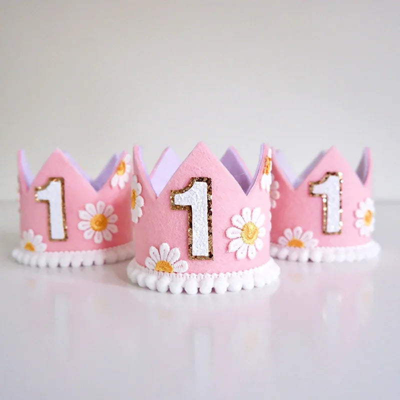 couronne enfant anniversaire 1ère année rose clair fleurs doré photo décoration bébé fête