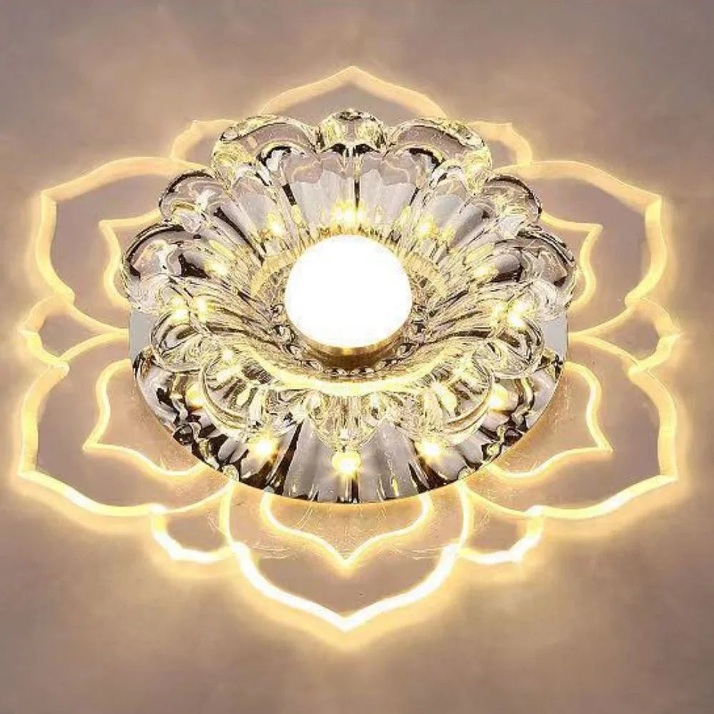 plafonnier led fleur crystal moderne élégant transparent blanc doré chambre salle manger