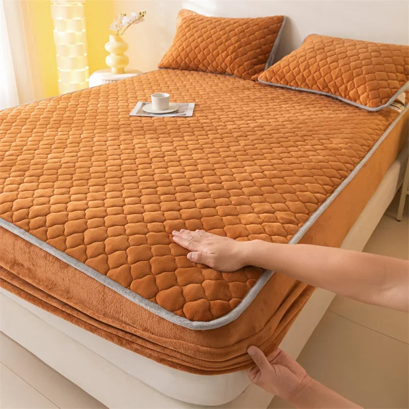 housse matelas épaisse polaire antiacariens matelassée orange foncé texture pointillés moderne douce 30cm haute