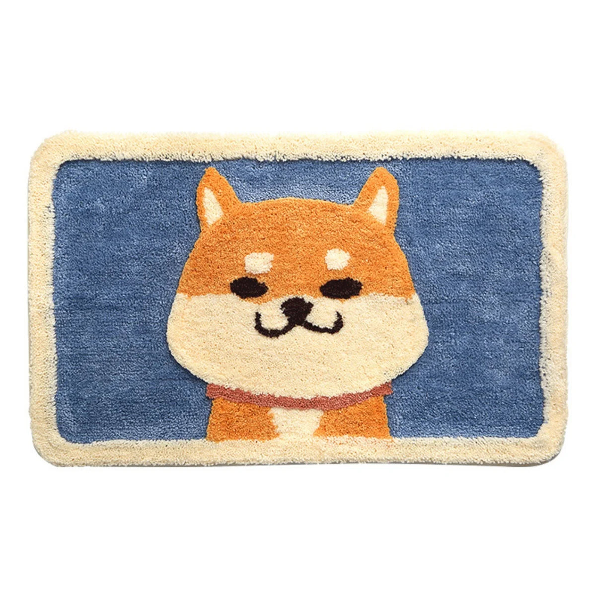 tapis bain antidérapant polyester shiba inu enfant moderne blanc bleu orange