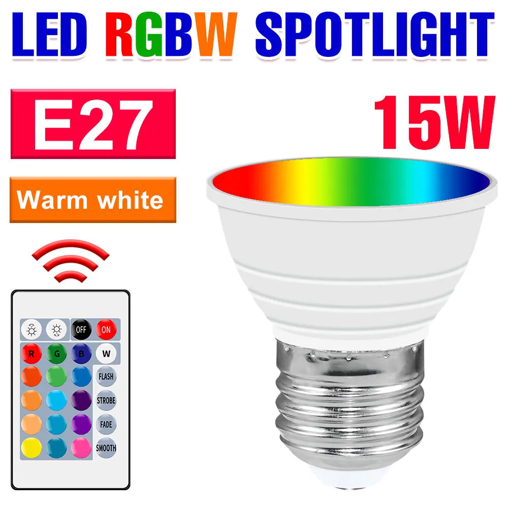 ampoule led e27 gu10 e14 mr16 rgbw blanc transparent moderne télécommande 24touches 20000h