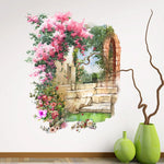 autocollant mural rose blanc vert fleurs pierres arche réaliste résistant eau facile dimension 52cm