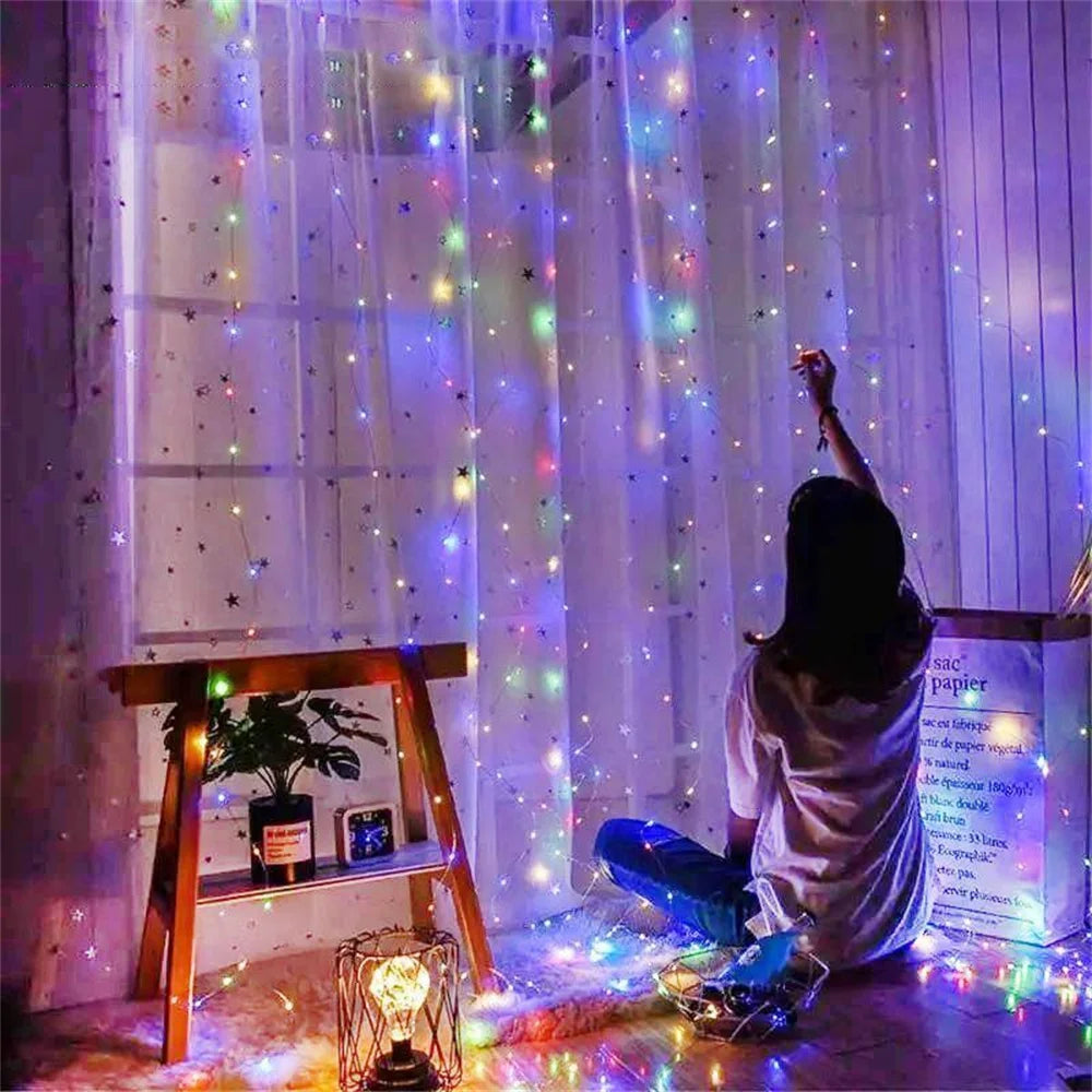 rideau lumineux led blanc décoration chambre mariage noël télécommande usb 3x3m 300 leds