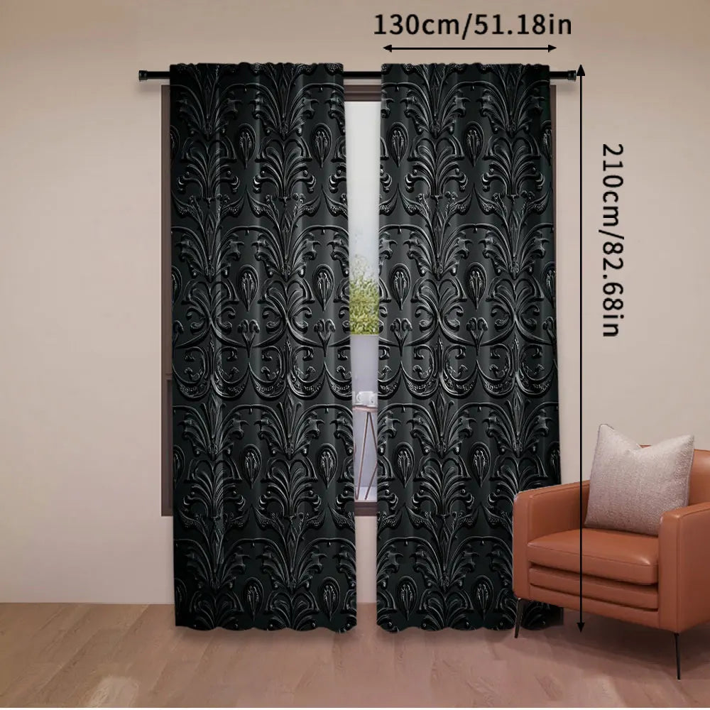 rideau deux pièces polyester motifs floraux relief noir élégants tringle rideau dimensions variées