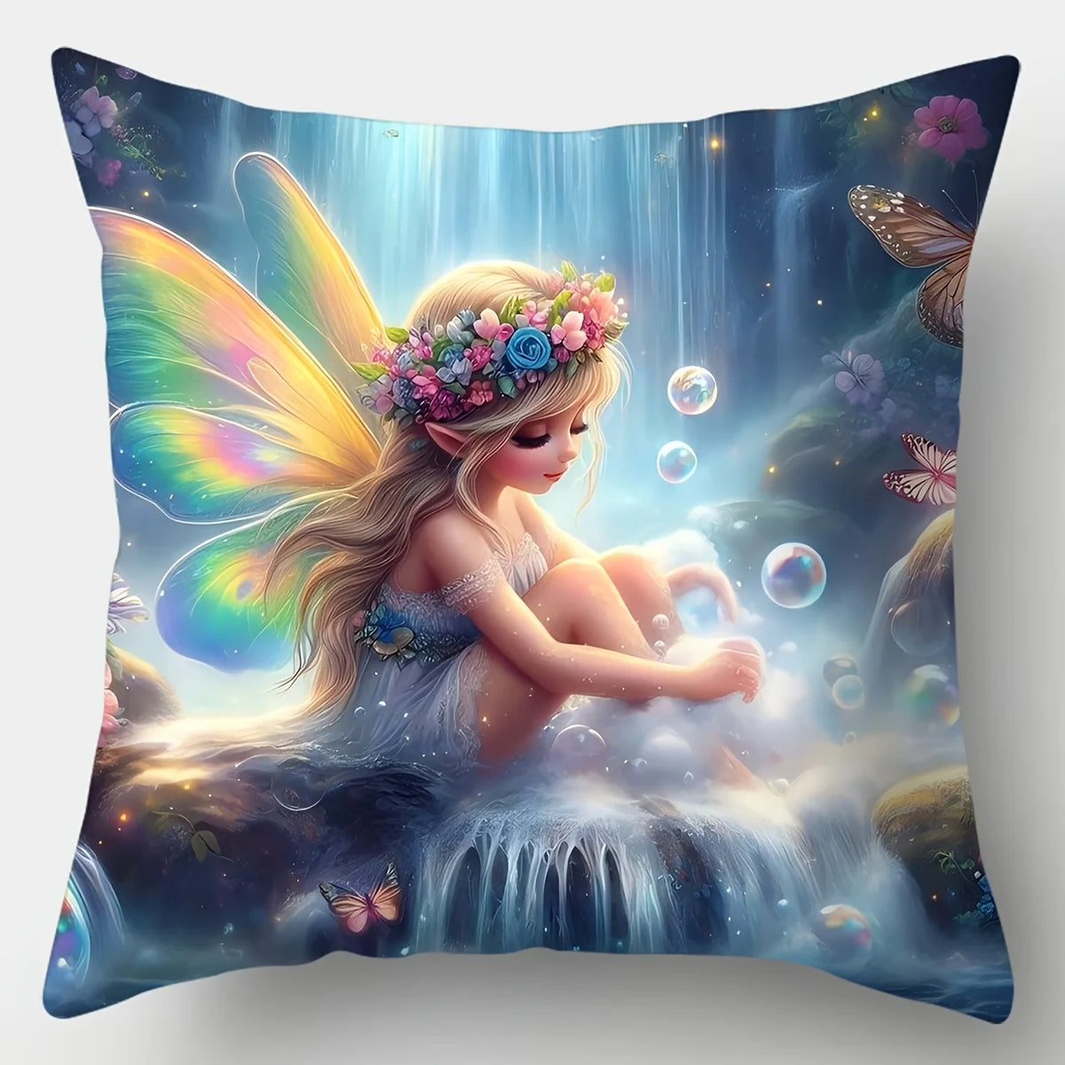 taies d'oreiller fleurs fée papillons motifs floraux couleurs vives lit décoration fantaisie magique polyester