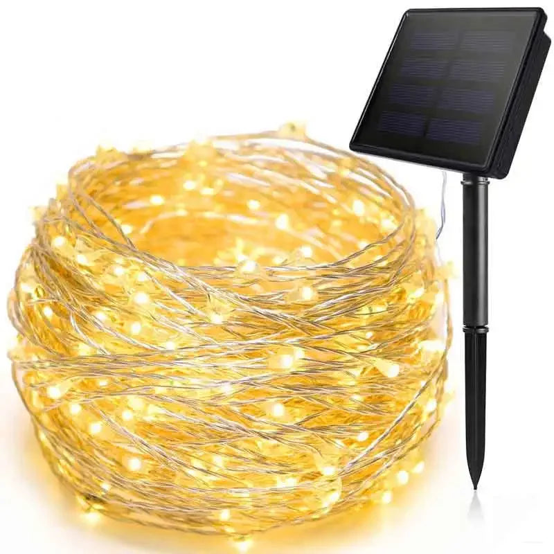 guirlande lumineuse solaire led dorée cuivre moderne décoration extérieure vacances noel halloween