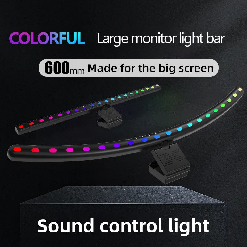 lampe barre lumière moniteur 60cm led rgb noir moderne clips contrôle USB