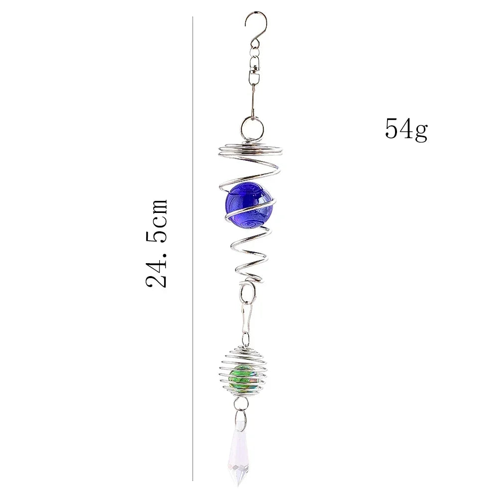 Spirale métallique spirale tail ball décor suspendu cristal verre violet structure argentée wind spinner