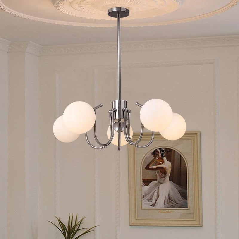 lampe suspendue moderne sphères lumineuses blanc chrome vitrail semi encastré