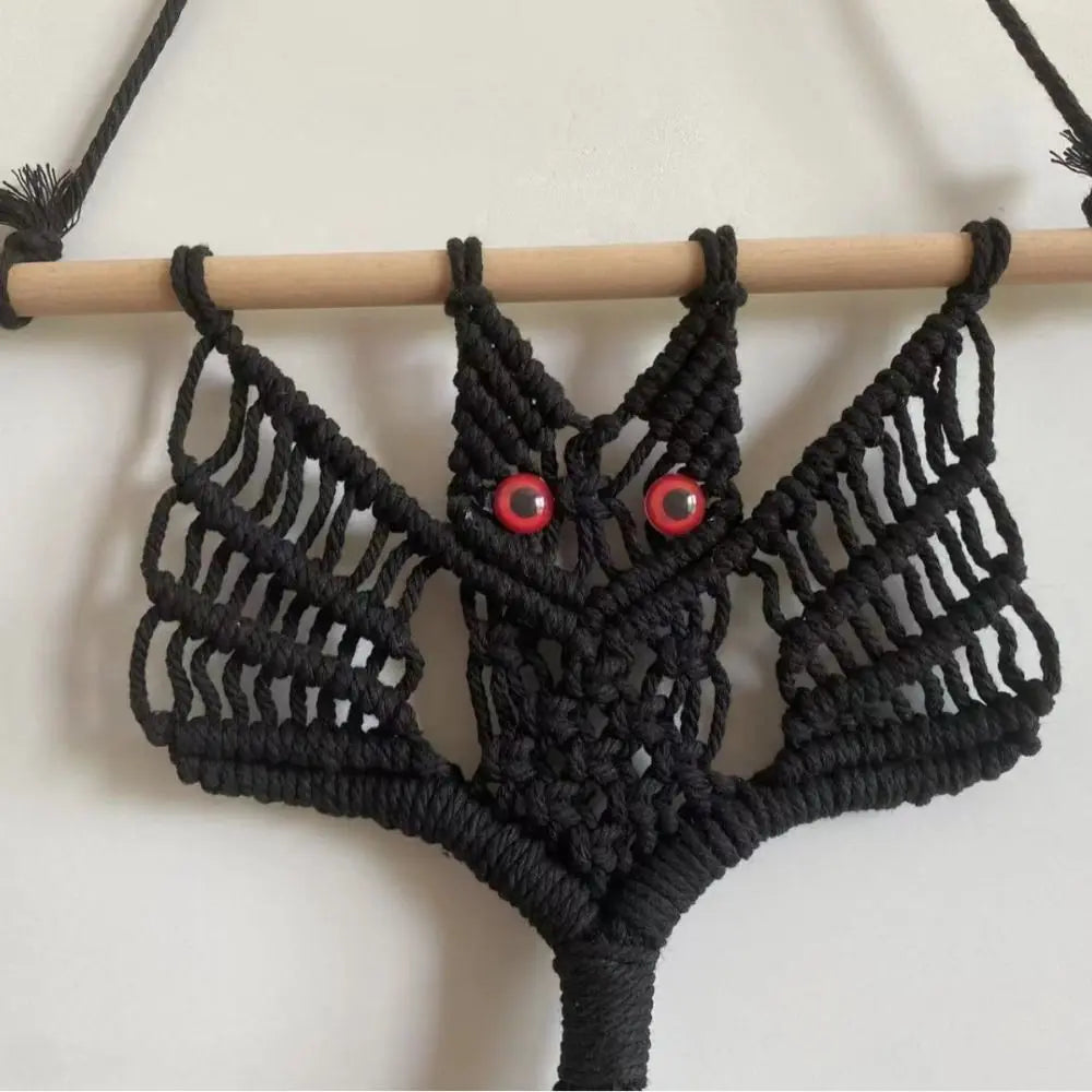 suspension décorative macramé oiseaux noir artisanal moderne fixations festive halloween