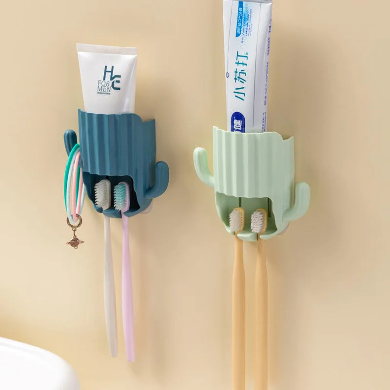 porte brosse dents gel dentifrice cactus moderne adhésif bleu vert rose blanc salle bain