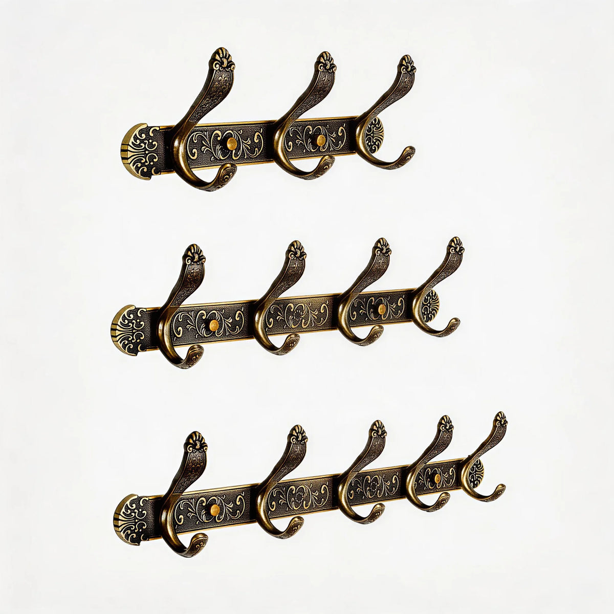 porte manteaux mural vintage six crochets décoration florale bronze foncé doré ornemental fixé mur
