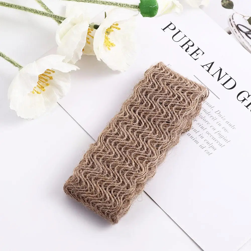 ruban jute beige motif géométrique rustique double face emballage cadeau decoration maison