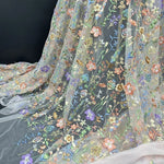 tissu brodé floral semi transparent polyester multi couleurs occasion quotidien tulle 3d embossé trame