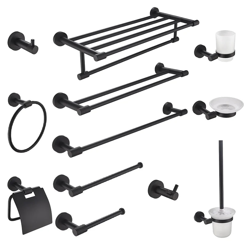 accessoires salle bain noir mat modernes fixations papier toilette verre dents brosse dents