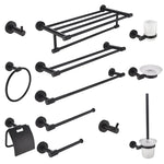 accessoires salle bain noir mat modernes fixations papier toilette verre dents brosse dents