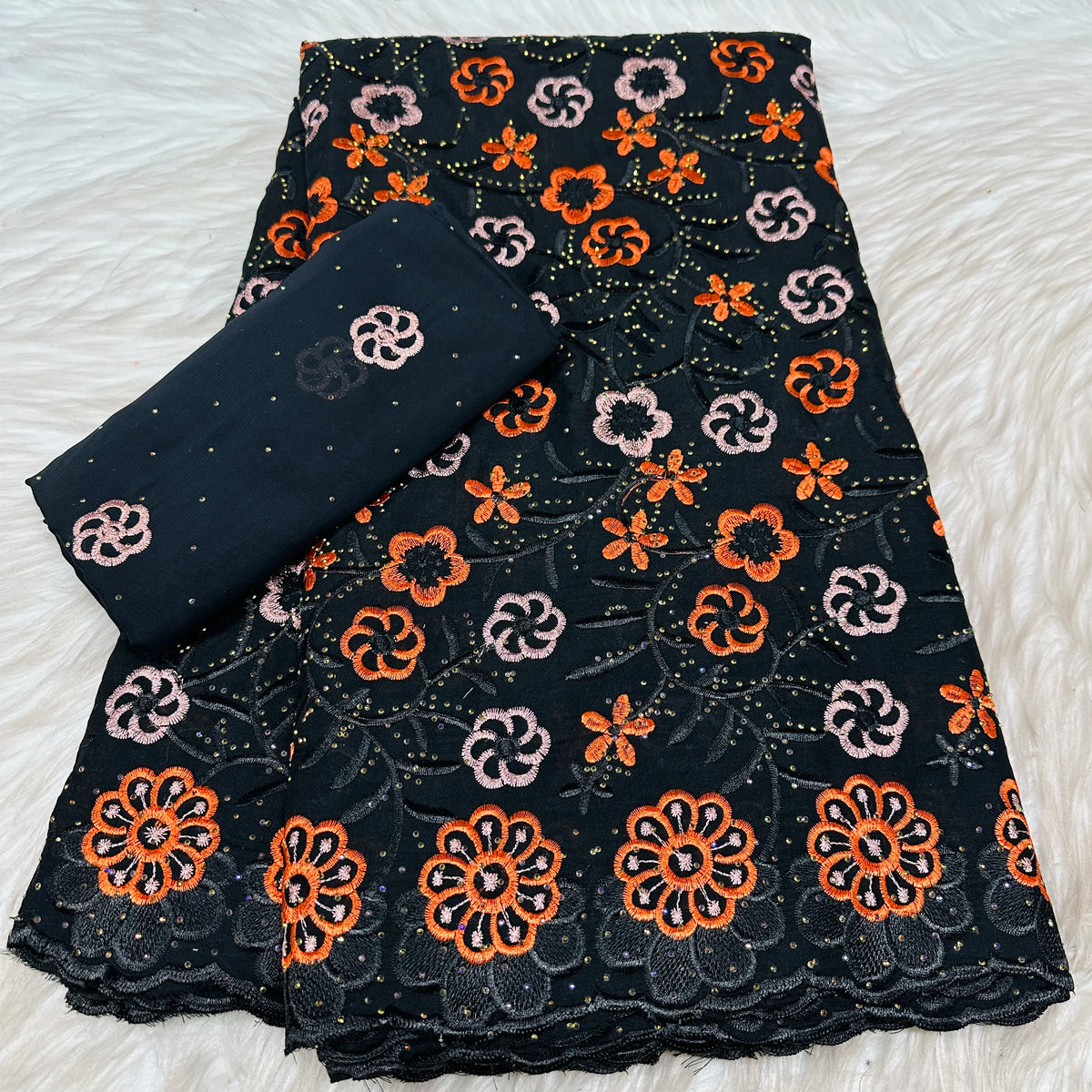 tissu dentelle coton brodé fleurs motif broderie africaine voile suisse vêtement élégant