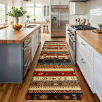 tapis ethnique motifs géométriques floraux rouge beige bleu marron antidérapant intérieur extérieur salon