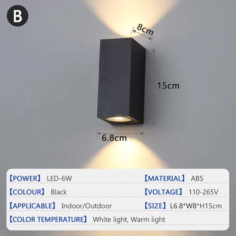 lampe murale led moderne double tête ip65 étanche noir haute basse luminosité