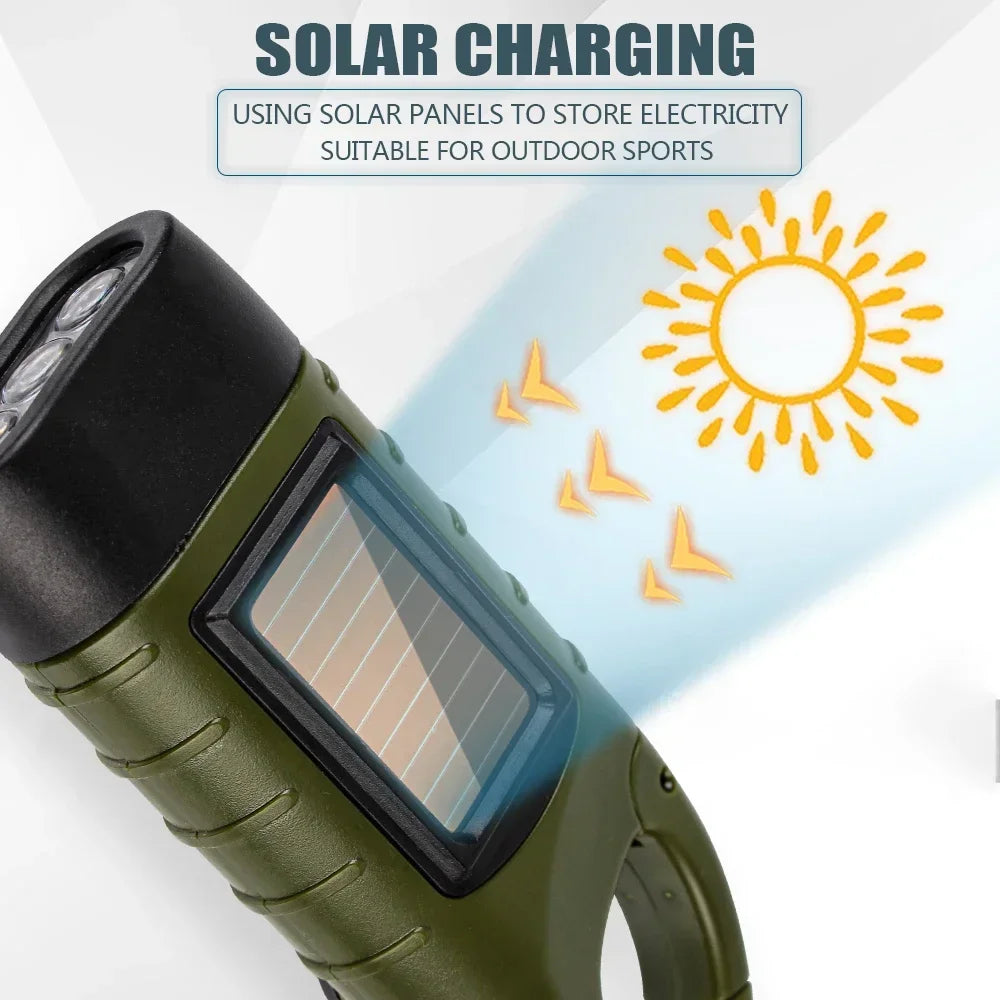 lampe torche solaire vert olive led panneau solaire antidérapante clips sac