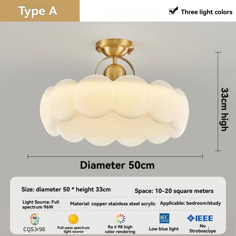 lampe suspendue moderne blanche dorée texture ondulée intérieur chambre étude télécommande led