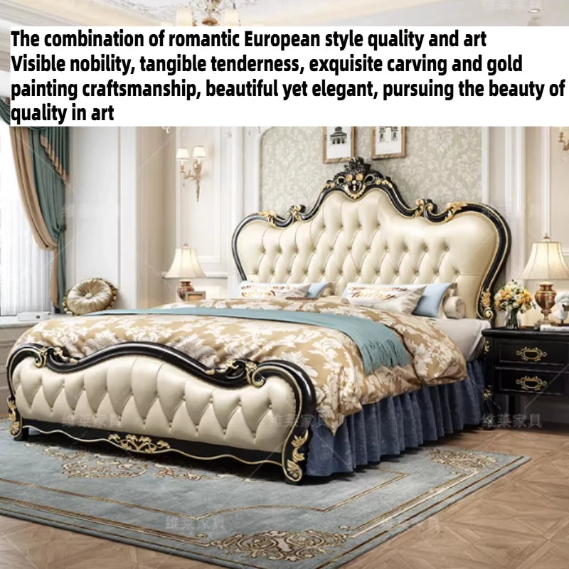 lit double bois classique beige doré tête lit tuftée chambre