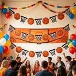 guirlande décoration fête anniversaire thème basket ballons paniers drapeaux enfants fil orange noir blanc