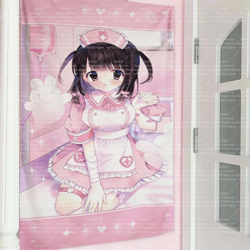 rideau porte anime fille oreilles chat motifs cœurs médicaux rose blanc violet noir