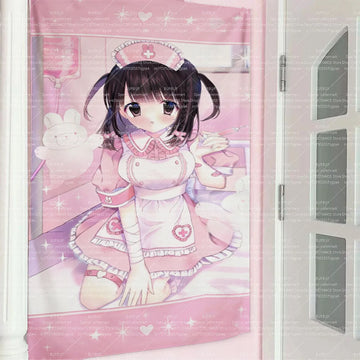 rideau porte anime fille oreilles chat motifs cœurs médicaux rose blanc violet noir