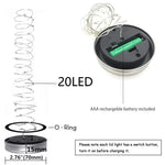 lumière led solaire mason transparent argenté vintage 20 led rechargeable extérieure patio jardin festive