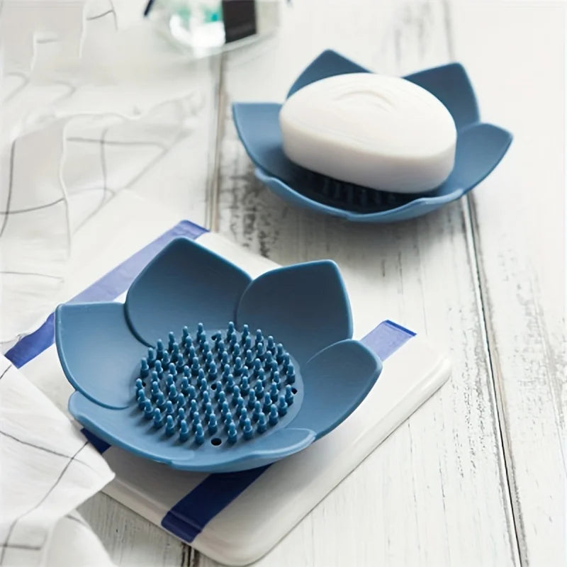 support savon moderne fleur relief gris bleu rose opaque salle bain portable silicone