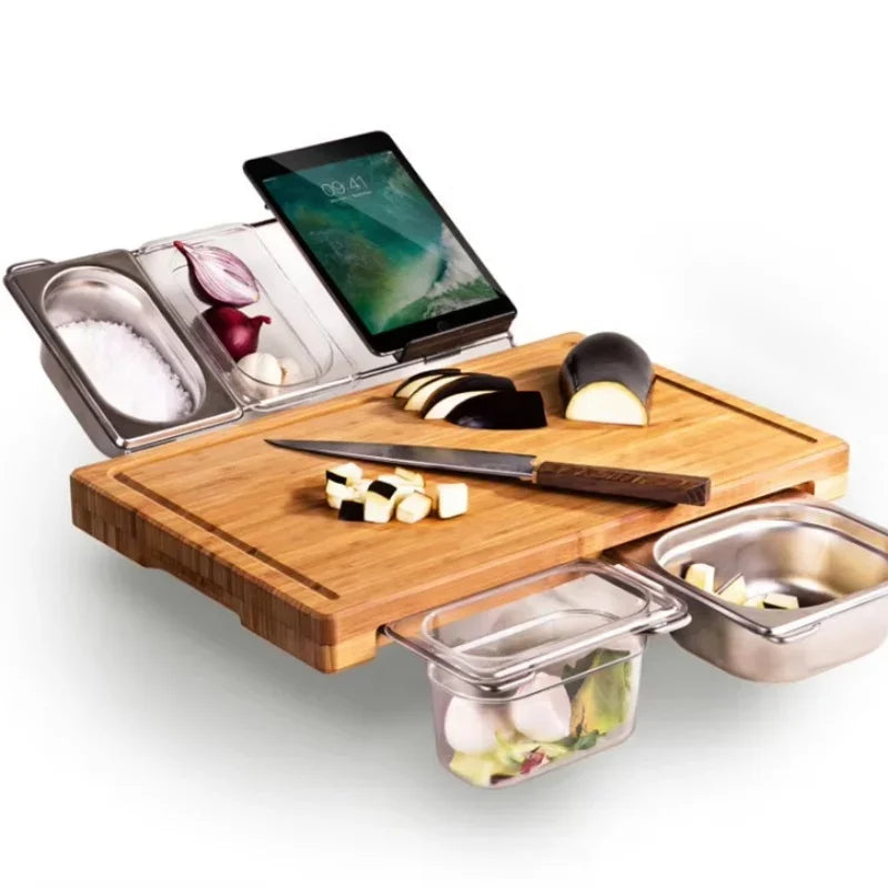planche découper bambou bacs intégrés moderne couteau support tablette clipsé