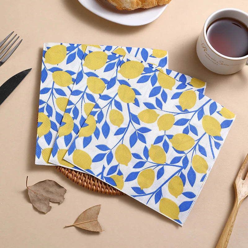 serviettes papier motif citron été blanc jaune bleu modernes 10 pièces 20 pièces