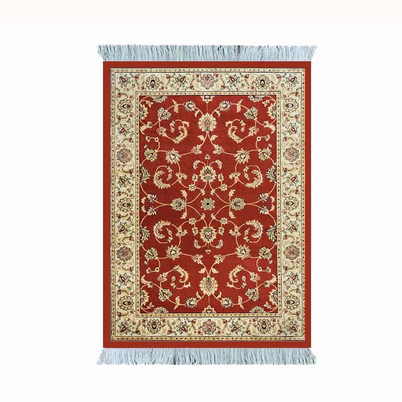 tapis persan franges ornements traditionnels rouge bleu noir beige marron classique sous verre gaming