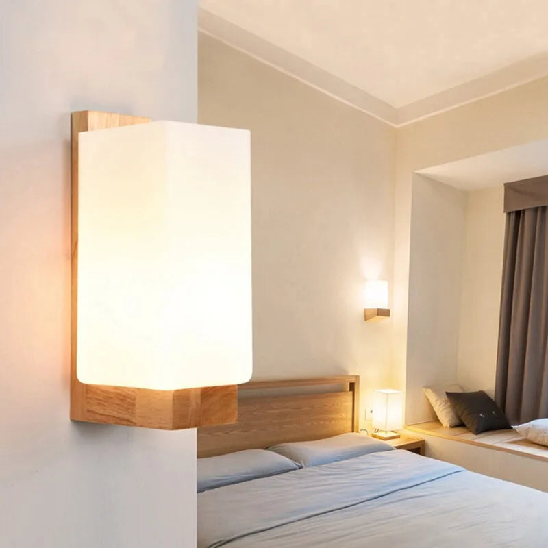 applique murale moderne led bois clair verre blanc éclairage chambre salon 16w 30w blanc