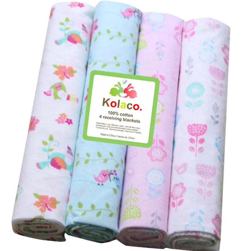 drap lit bébé coton imprimé animal floral emmaillotage couverture enveloppée points zigzag vert bleu