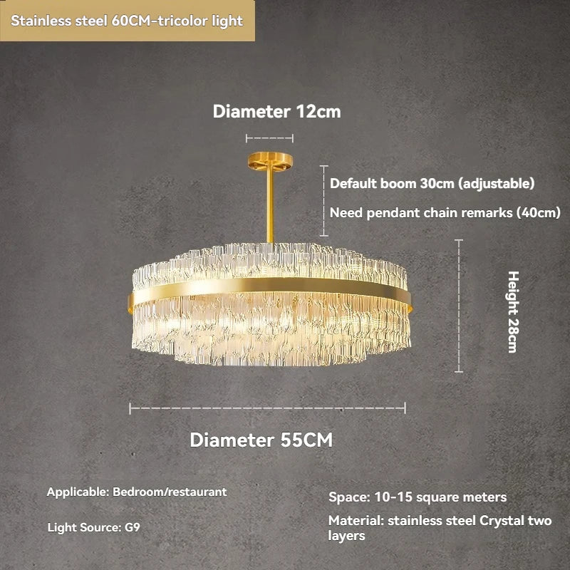 Suspension lumineuse moderne dorée cristal taillé lumière blanche chaude naturelle(touches)