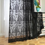 rideau noir blanc floral ajouré translucide classique élégant anneaux métalliques mur rideau fenêtre