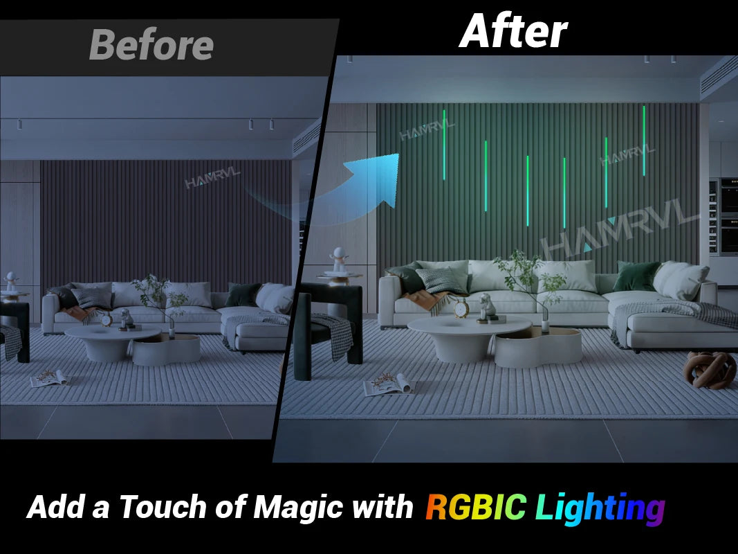 ruban led vert bleu rose blanc moderne éclairage encastré rgb synchronisation musicale effets poursuite