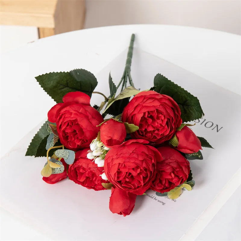 bouquet artificiel pivoines blanc rose intérieur mariage décoration vase romantique classique anniversaire événement